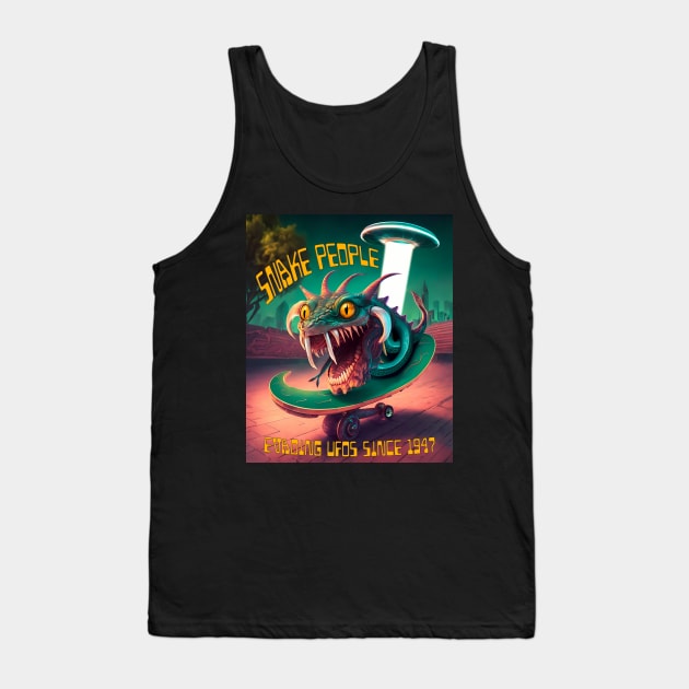 Snake People, Evading UFOs Since 1947, Retro Science Fiction Tank Top by Kye Chambers 